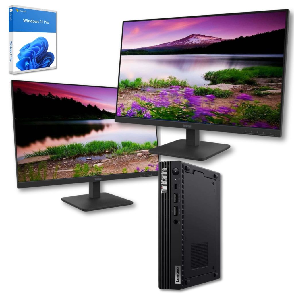 Bundle Lenovo Dual Monitor | ThinkCentre M80Q Mini PC i5-10500T Ram 16GB SSD 512GB Win11 Pro + 2x ThinkVision S27-4e 27" FHD IPS 100Hz NUOVI