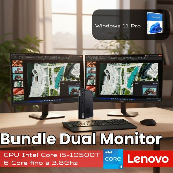 Bundle Lenovo Dual Monitor | ThinkCentre M80Q Mini PC i5-10500T Ram 16GB SSD 512GB Win11 Pro + 2x ThinkVision S27-4e 27" FHD IPS 100Hz NUOVI
