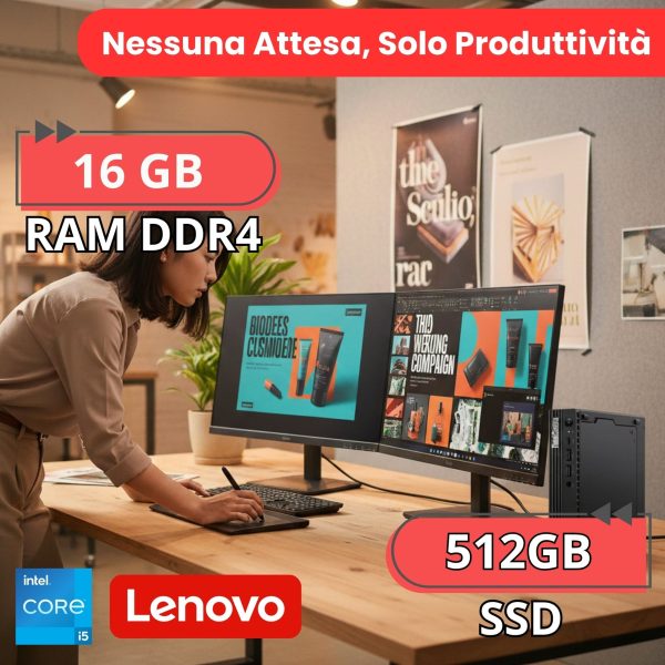 Bundle Lenovo Dual Monitor | ThinkCentre M80Q Mini PC i5-10500T Ram 16GB SSD 512GB Win11 Pro + 2x ThinkVision S27-4e 27" FHD IPS 100Hz NUOVI