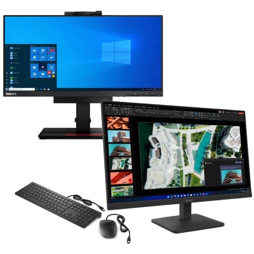 BundleTIOS27.jpg Postazione Completa Lenovo ThinkCentre TIO24 Gen3 All-In-One 24″ + Monitor ThinkVision S27-4e 27″ IPS | Intel Core i5-8500 | Ram 16GB | SSD 256GB | Windows 11 Pro | Kit Tastiera e Mouse USB Lenovo
